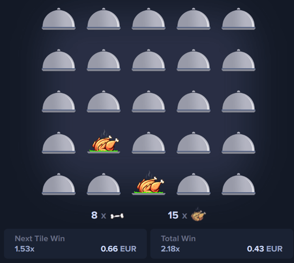 Grille du jeu du poulet casino Chicken MyStake avec les 25 cloches